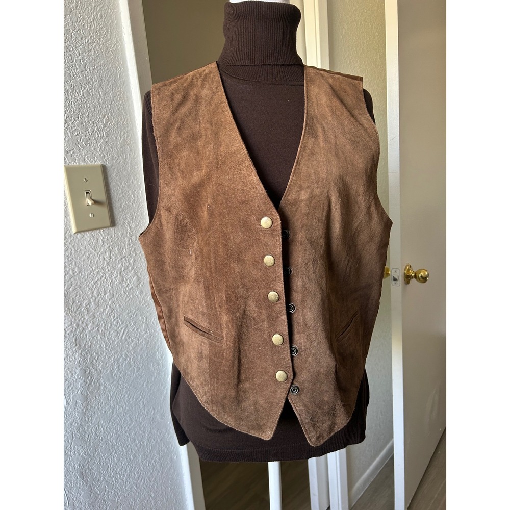 GITANO VTG 90s Tan Khaki Suede Leather Vest Women's M Western Rodeo Cowgirl